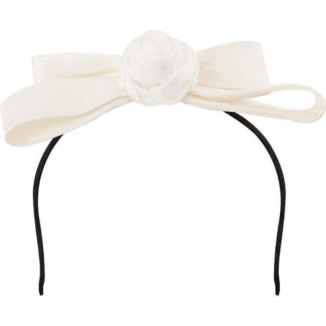 Satin Dress with Floral Accent, White - Dresses - 3