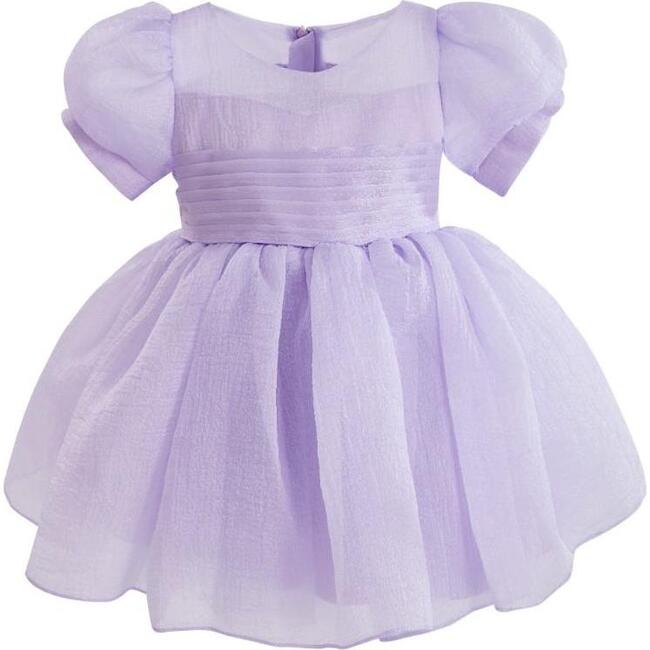 Puff-Sleeve Party Dress, Purple