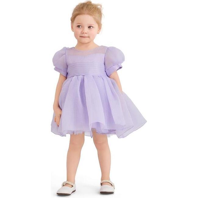 Puff-Sleeve Party Dress, Purple