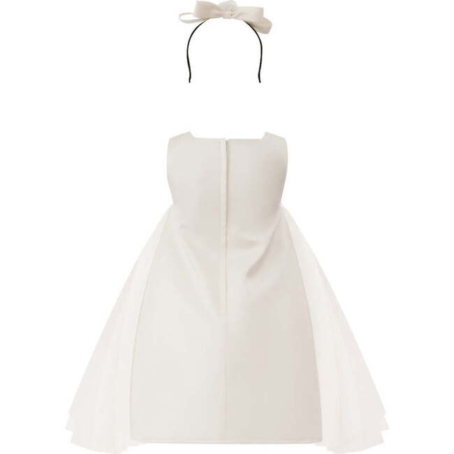 Satin Dress with Floral Accent, White - Dresses - 4