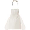 Satin Dress with Floral Accent, White - Dresses - 4