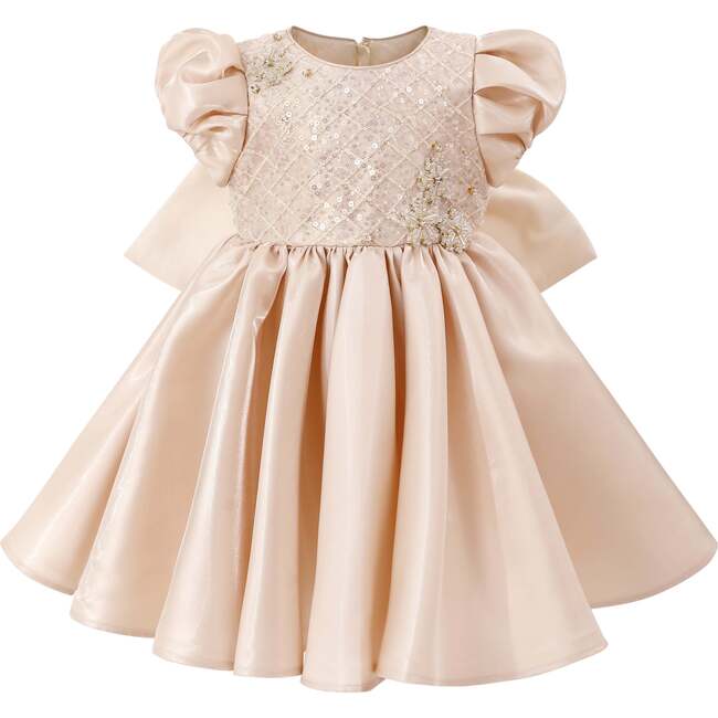 Satin Bow Occasion Dress, Champagne