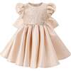 Satin Bow Occasion Dress, Champagne - Dresses - 1 - thumbnail