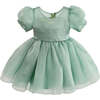 Puff-Sleeve Party Dress, Light Green - Dresses - 1 - thumbnail