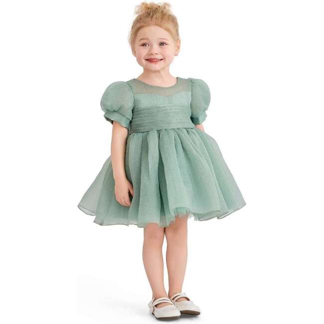 Puff-Sleeve Party Dress, Light Green