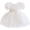 Puff-Sleeve Party Dress, Ivory - Dresses - 1 - thumbnail