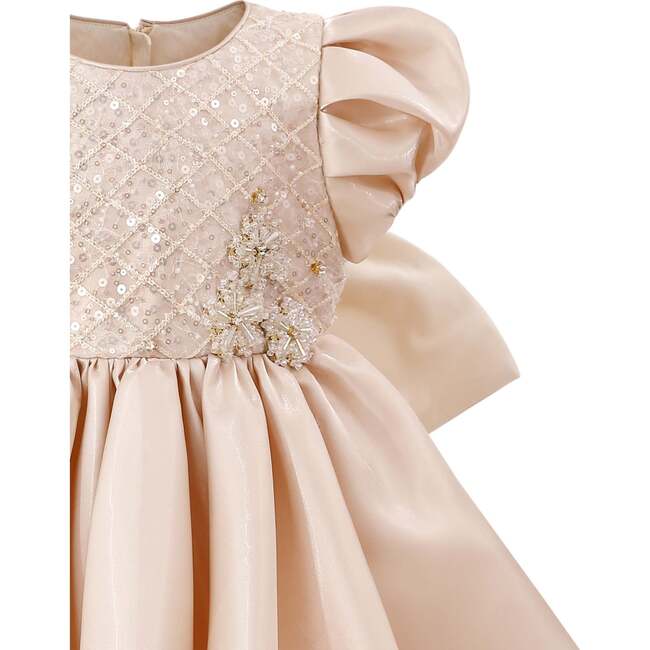 Satin Bow Occasion Dress, Champagne