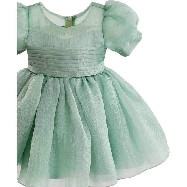 Puff-Sleeve Party Dress, Light Green - Dresses - 3