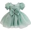 Puff-Sleeve Party Dress, Light Green - Dresses - 4