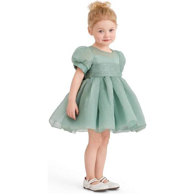 Puff-Sleeve Party Dress, Light Green - Dresses - 5