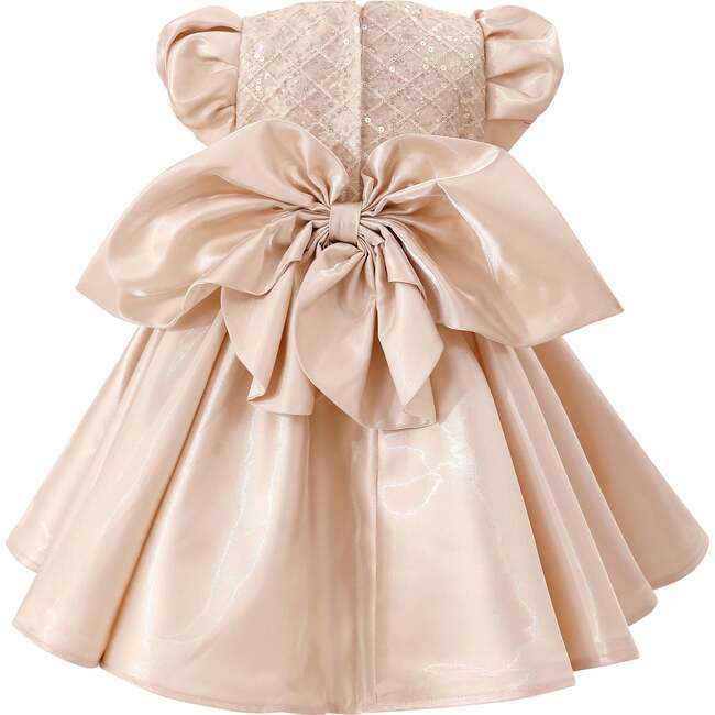 Satin Bow Occasion Dress, Champagne - Dresses - 3