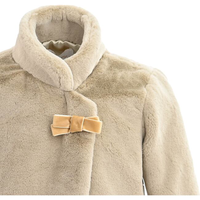 Plush Asymmetrical Coat, Beige - Coats - 3