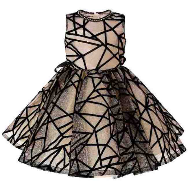 Pearl-Trim Ribbon Dress, Beige