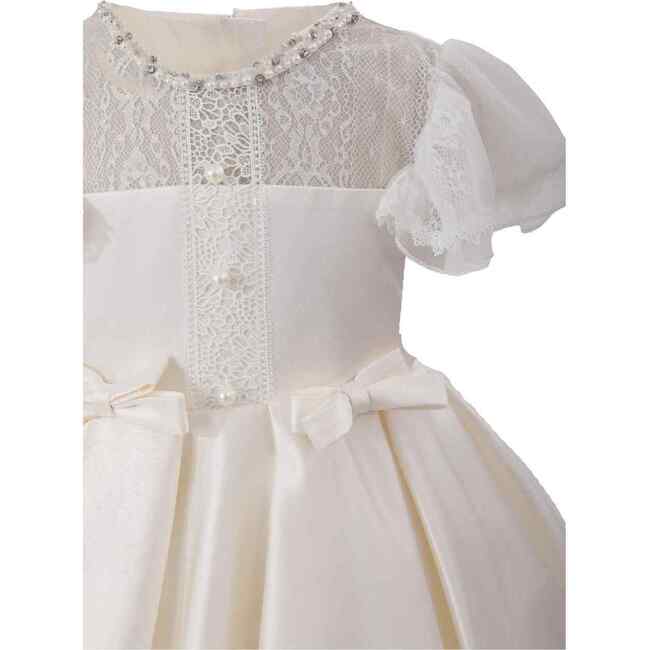 Lace-Trim Puff Sleeve Dress, Ivory