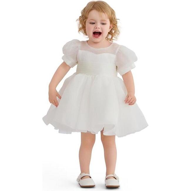 Puff-Sleeve Party Dress, Ivory - Dresses - 5