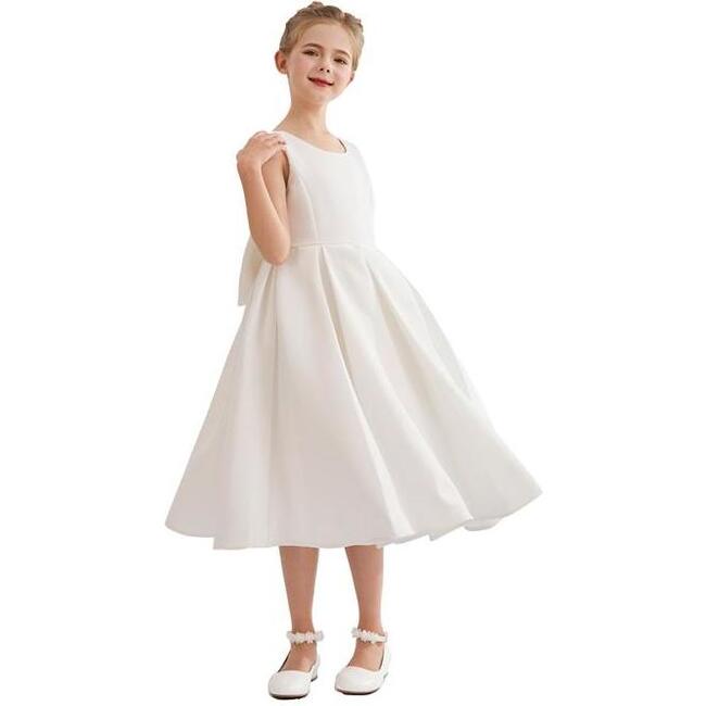 Satin Bow-Back Dress, White - Dresses - 4