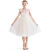 Dress with Pink Petal Trim, White - Dresses - 2