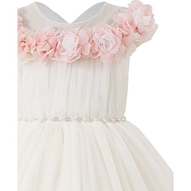 Dress with Pink Petal Trim, White - Dresses - 3
