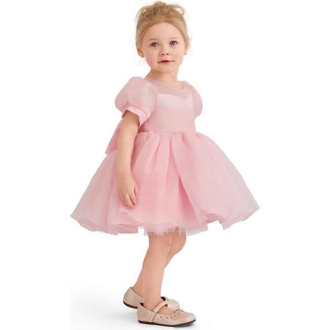 Puff-Sleeve Party Dress, Pink - Dresses - 5