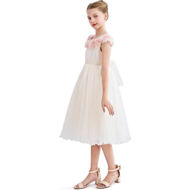Dress with Pink Petal Trim, White - Dresses - 5