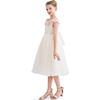 Dress with Pink Petal Trim, White - Dresses - 5