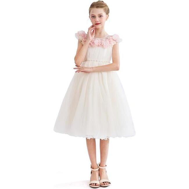 Dress with Pink Petal Trim, White - Dresses - 6