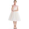 Dress with Pink Petal Trim, White - Dresses - 6