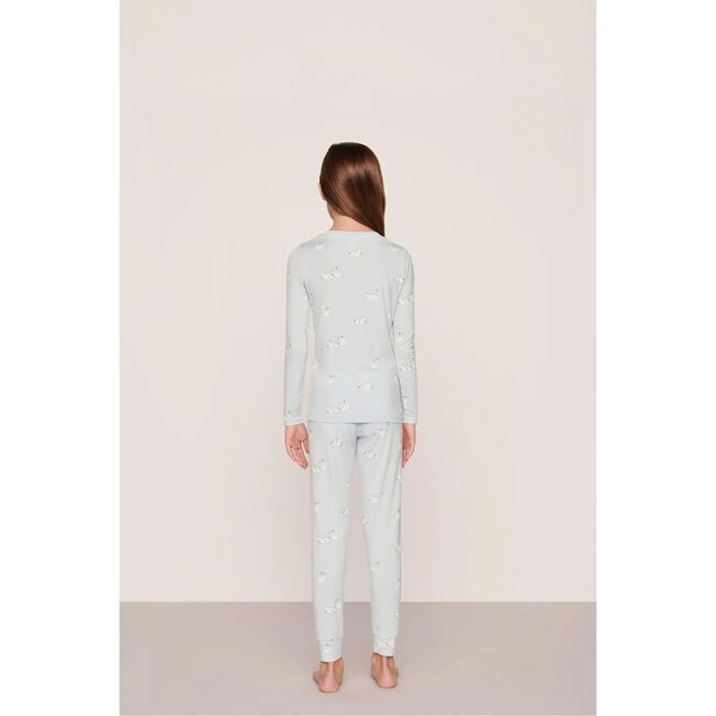 Kids Printed TENCEL™ Modal Unisex Long PJ Set, LARGE SWANS ICE BLUE/IVORY - Pajamas - 3