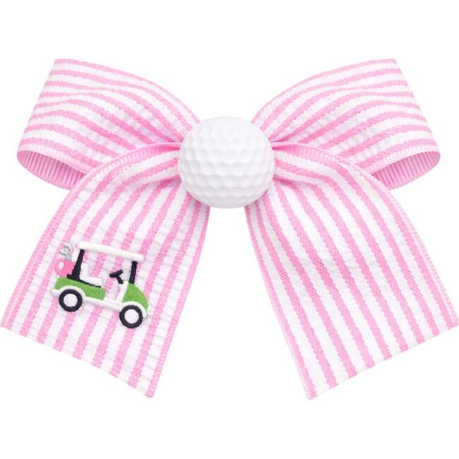Golf Ball Seersucker Hair Bow, Pink
