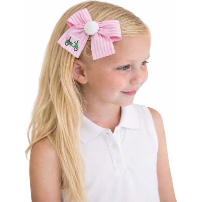 Golf Ball Seersucker Hair Bow, Pink