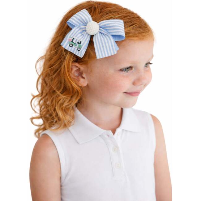 Golf Ball Seersucker Hair Bow, Blue