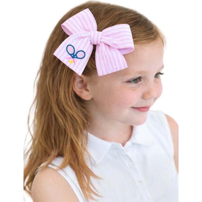 Tennis Hair Bow, Blue - Hair Accessories - 4