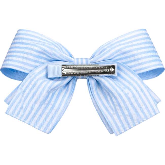 Golf Ball Seersucker Hair Bow, Blue - Hair Accessories - 3