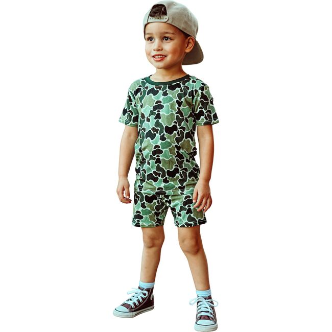 Green Distressed Camo 2 Piece Shorts Set