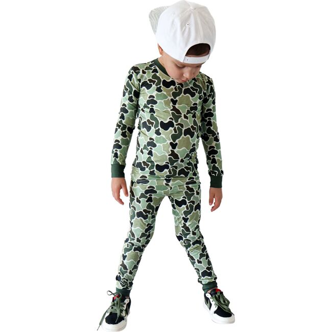 Green Distressed Camo 2 Piece Pajama Set