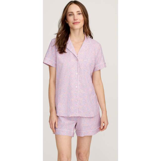 Womens Woven Twill Short Sleeve Short Set in Fleur Blush