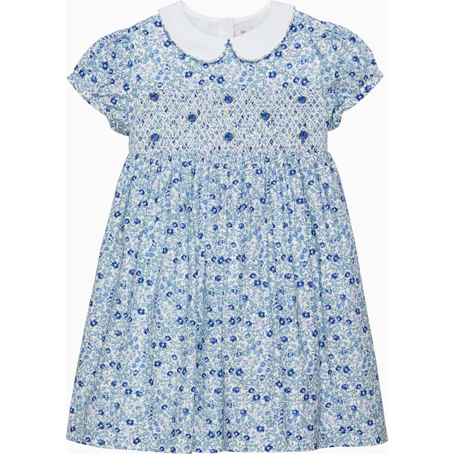 Catherine Smocked Dress, Blue Floral - Dresses - 1
