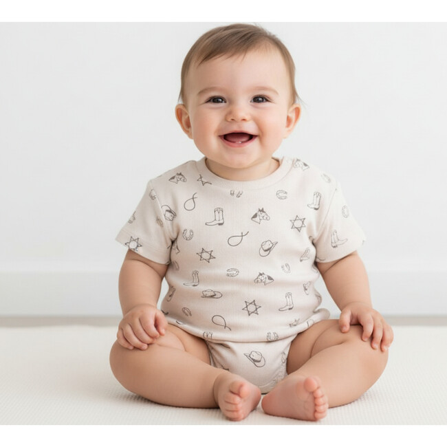 Organic Short Sleeve Bubble Romper, Rodeo