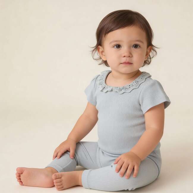 Organic Lace Collar Onesie & Tights Set, Fog