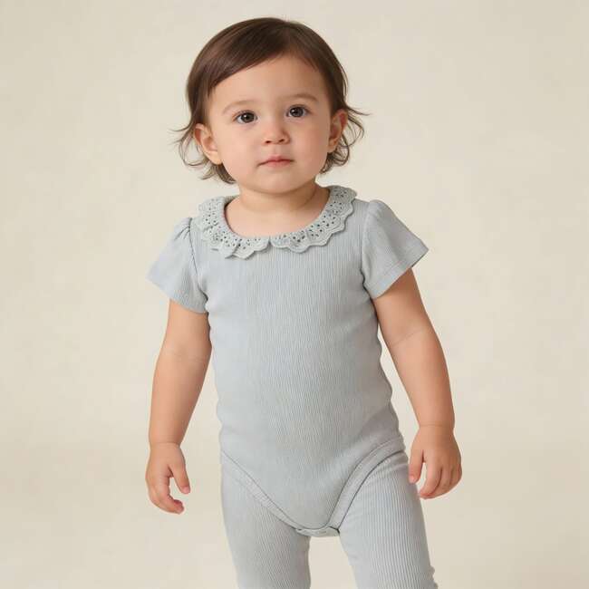 Organic Lace Collar Onesie & Tights Set, Fog