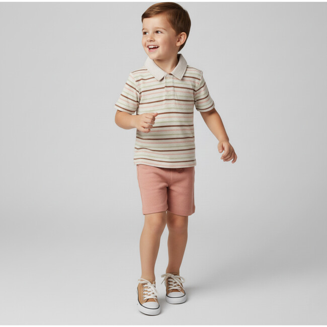 Organic Collar Tee & Shorts Set, Terra Stripes