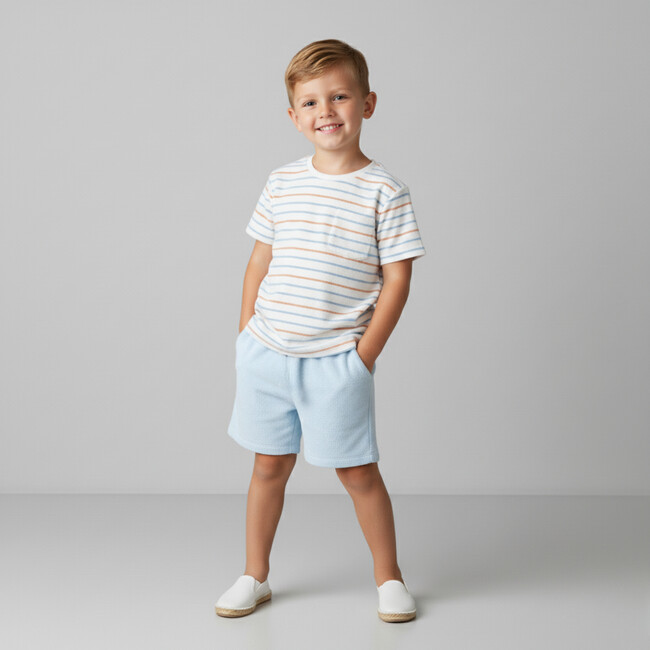Organic Terry Tee & Shorts Set, Cabana Stripes