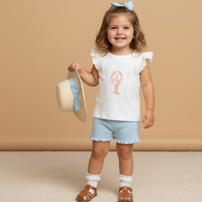 Organic Sleeveless Flutter Top & Shorts Set, Lobster
