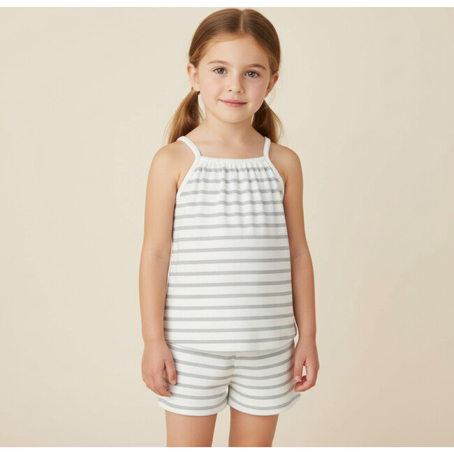 Organic Tank Top & Shorts Set, Fog Stripes