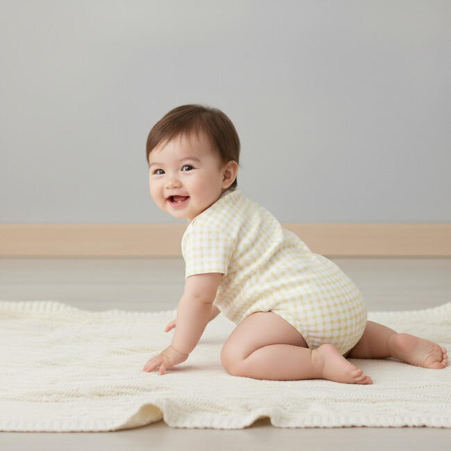 Organic Short Sleeve Bubble Romper, Dotty Gingham