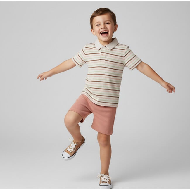 Organic Collar Tee & Shorts Set, Terra Stripes - Mixed Apparel Set - 3