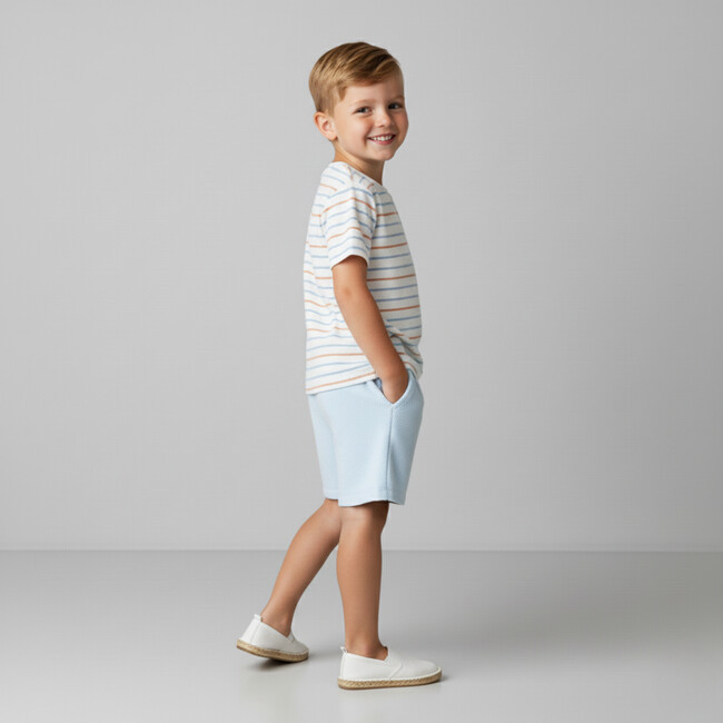 Organic Terry Tee & Shorts Set, Cabana Stripes