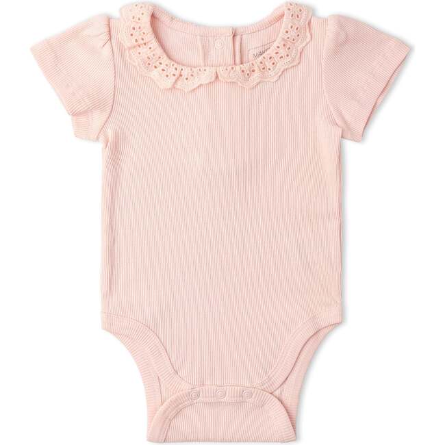 Organic Lace Collar Onesie & Tights Set, Blush - Rompers - 3