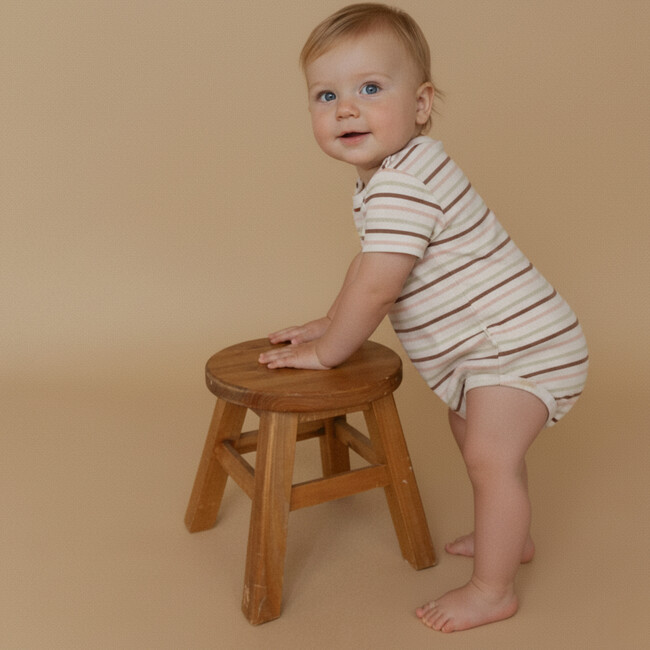 Organic Short Sleeve Bubble Romper, Terra Stripes