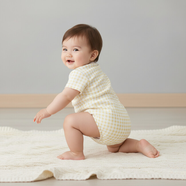 Organic Short Sleeve Bubble Romper, Dotty Gingham - Rompers - 4